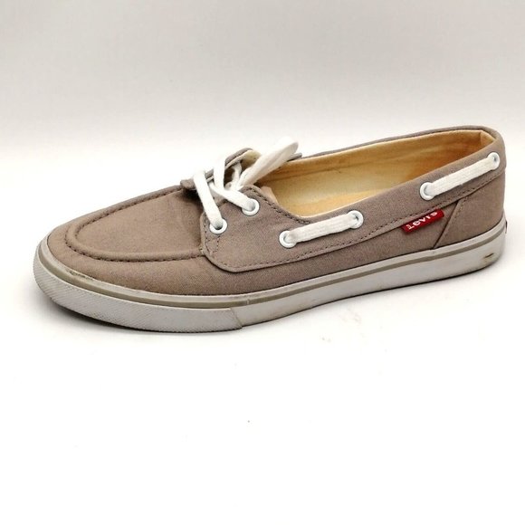 Levi's Womens Boat Shoe Beige Canvas Lace Up Round Toe Flat Heel‎ 7 - Picture 1 of 10